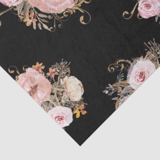 BOHOミュートされたフローラ水色バラ金ゴールドデコページT 薄葉紙 (詳細)