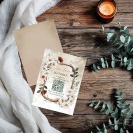 Bohoミュートされた秋フローラブライダルレジストリQRコード ノートカード