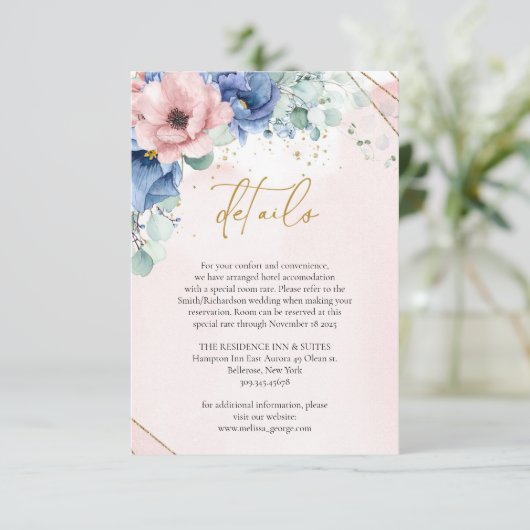 Bohoムーディブルーダスティピンクローズ金ゴールド幾何学模様 エンクロージャーカード (スタンド正面)