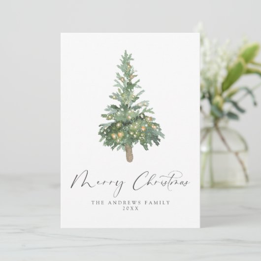 Bohoメリークリスマスウォーター色の木の非写真 シーズンカード (スタンド正面)