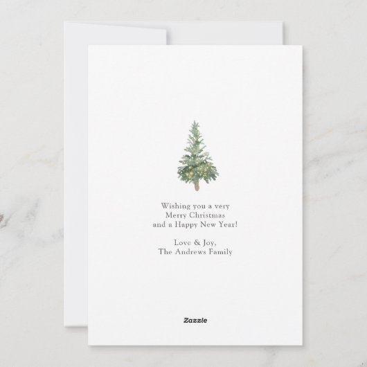 Bohoメリークリスマスウォーター色の木の非写真 シーズンカード (裏面)