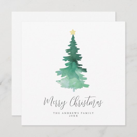 Bohoメリークリスマスウォーター色の木の非写真 シーズンカード (正面/裏面)