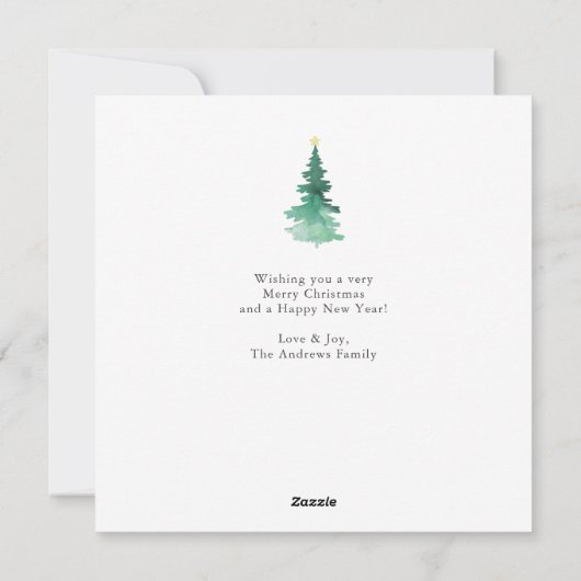 Bohoメリークリスマスウォーター色の木の非写真 シーズンカード (裏面)