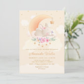 Bohoモダンかわいい水色バニー女の子ベビーシャワー 招待状 (スタンド正面)