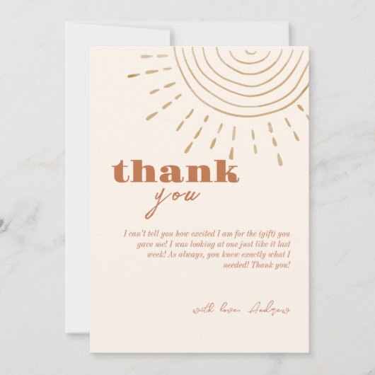 Bohoモダンここ来の息子の赤ちゃんシャワー サンキューカード (正面)