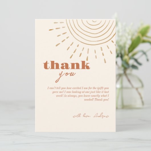 Bohoモダンここ来の息子の赤ちゃんシャワー サンキューカード (スタンド正面)