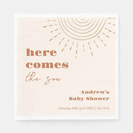 Bohoモダンここ来の息子の赤ちゃんシャワー スタンダードランチョンナプキン (正面)