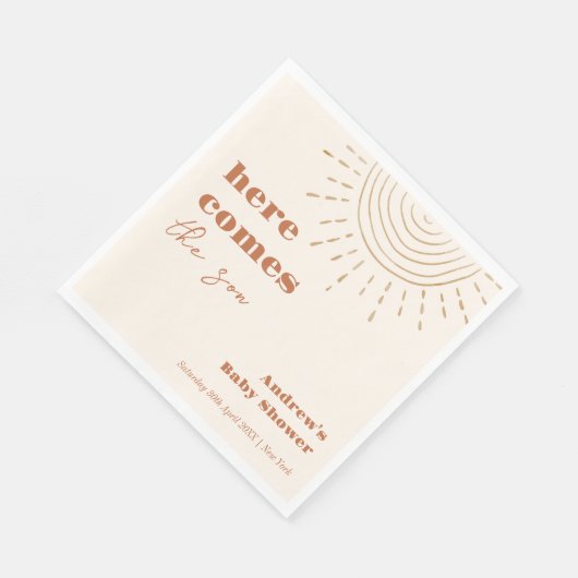 Bohoモダンここ来の息子の赤ちゃんシャワー スタンダードランチョンナプキン (角)