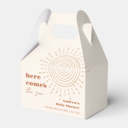 Bohoモダンここ来の息子の赤ちゃんシャワー フェイバーボックス (正面サイド)