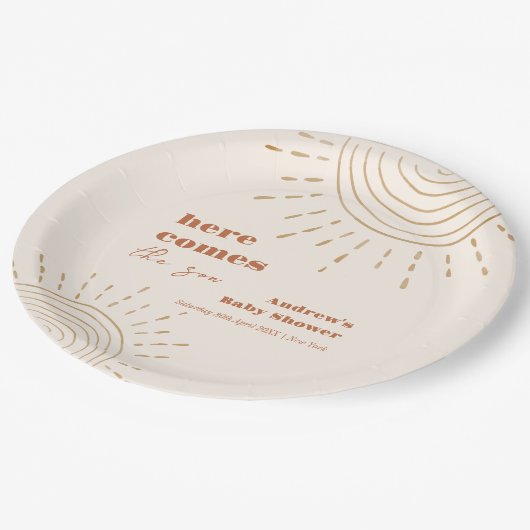 Bohoモダンここ来の息子の赤ちゃんシャワー ペーパープレート (アングル)