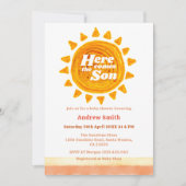 Bohoモダンここ来の息子の赤ちゃんシャワー 招待状 (正面)