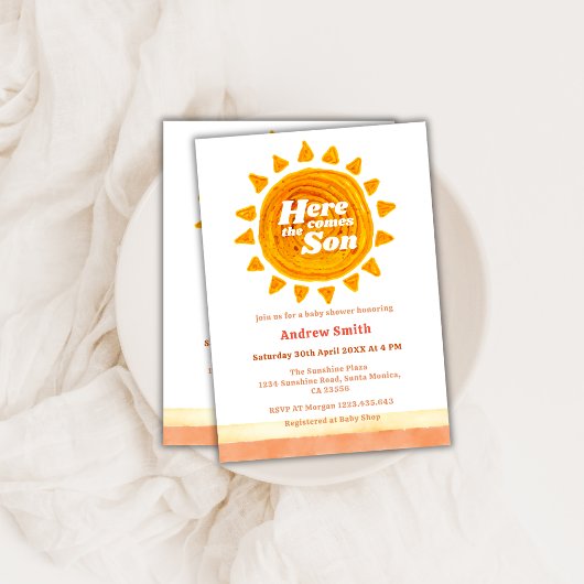 Bohoモダンここ来の息子の赤ちゃんシャワー 招待状