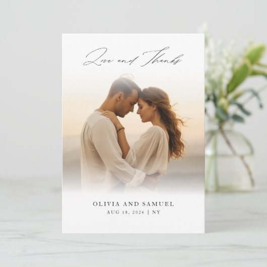 Bohoモダンの重ね結婚合わせ写真 サンキューカード (スタンド正面)