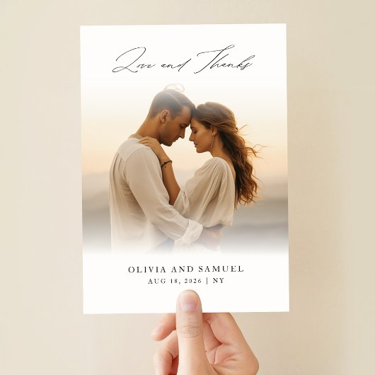 Bohoモダンの重ね結婚合わせ写真 サンキューカード