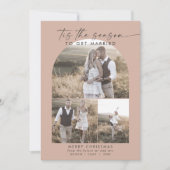 Bohoモダンアーチサーモン写真コラージュ婚約 シーズンカード (正面)