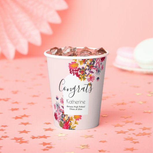Bohoモダンアーチピンクフローラ卒業パーティー 紙コップ (インサイチュ)