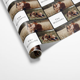 Bohoモダンクリスマスファミリー写真コラージュ ラッピングペーパー