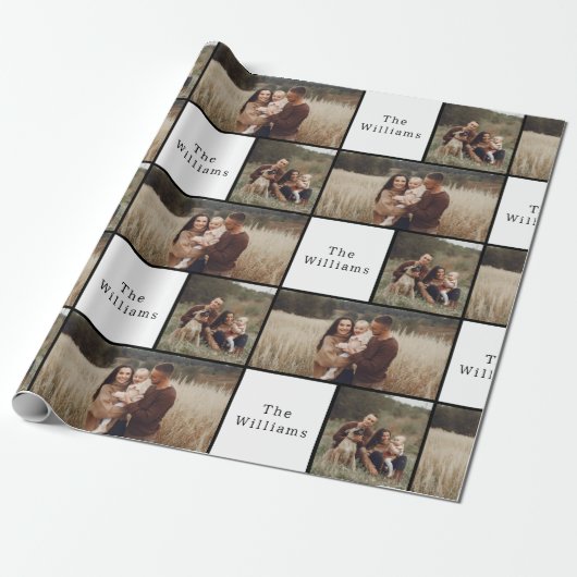 Bohoモダンクリスマスファミリー写真コラージュ ラッピングペーパー (アンロールド)