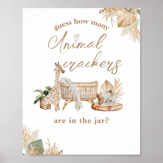 Bohoモダンハートフォントベイビーシャワー推測ゲームサイン ポスター (正面)