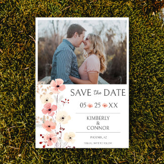 Bohoモダンフローラ写真Save the Date |白 セーブザデート