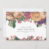 Bohoモダンヴィンテージバラ写真の保存日付 案内状 (正面)