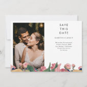 Bohoモダンヴィンテージバラ写真の保存日付 案内状 (裏面)