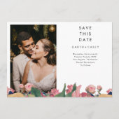 Bohoモダンヴィンテージバラ写真の保存日付 案内状 (裏面)