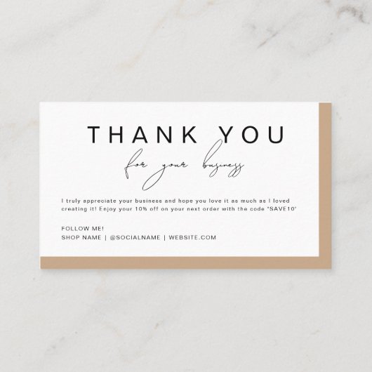 Bohoモダン手書きスクリプトありがとうご割引 名刺 (裏面)