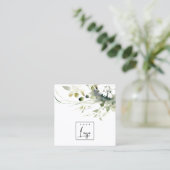 Bohoモダン抽象芸術グリーンホワイトフローラロゴ スクエア名刺 (スタンド正面)