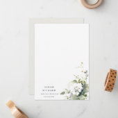 Bohoモダン抽象芸術グリーンホワイトフローラロゴ ノートカード (正面/裏面インサイチュ)