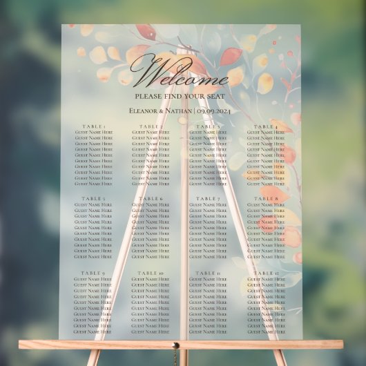 Bohoモダン水彩紅葉座席表 アクリルサイン (ニュートラル)