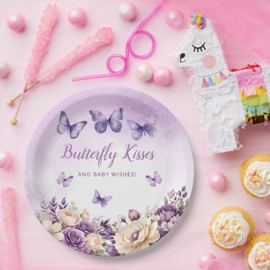 Bohoモダン水彩蝶ガール赤ちゃんシャワー ペーパープレート (パーティー)