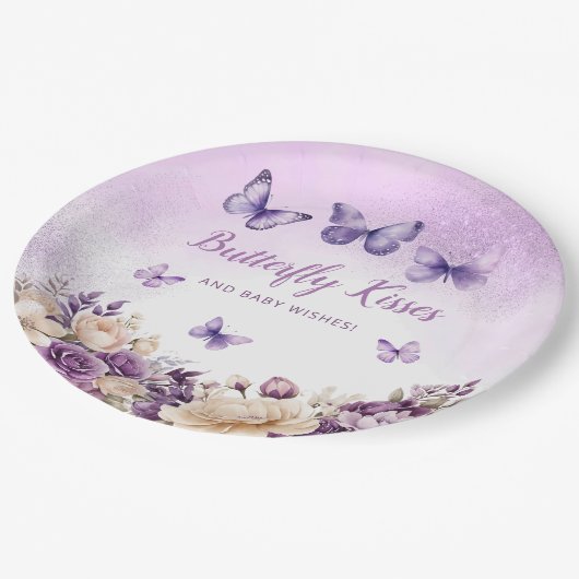 Bohoモダン水彩蝶ガール赤ちゃんシャワー ペーパープレート (アングル)
