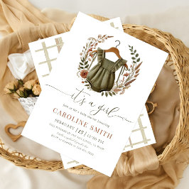 Bohoモダン水彩赤ん坊の女の子の服シャワー 招待状