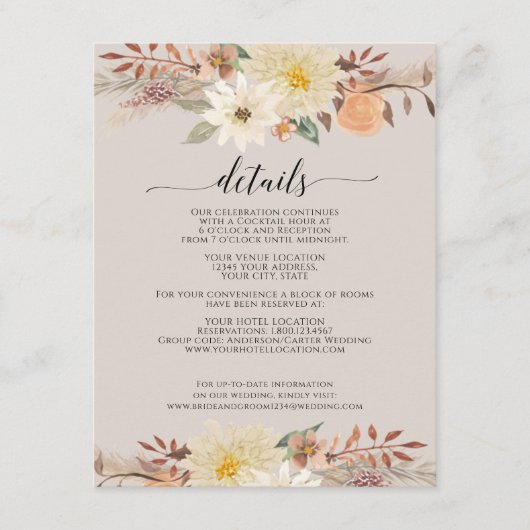 BOHOモダン秋フローラ水色オーガニック自然 エンクロージャーカード (正面)