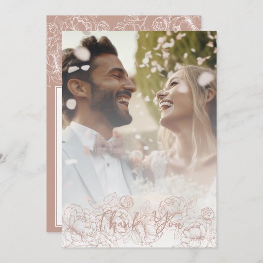 Bohoモダン赤面ピンクフローラエレガント写真 サンキューカード (正面/裏面)