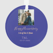 bohoモダン happy anniversary名前blue orange オーナメント (裏面)