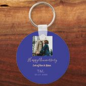 bohoモダン happy anniversary名前blue orange キーホルダー (裏面)