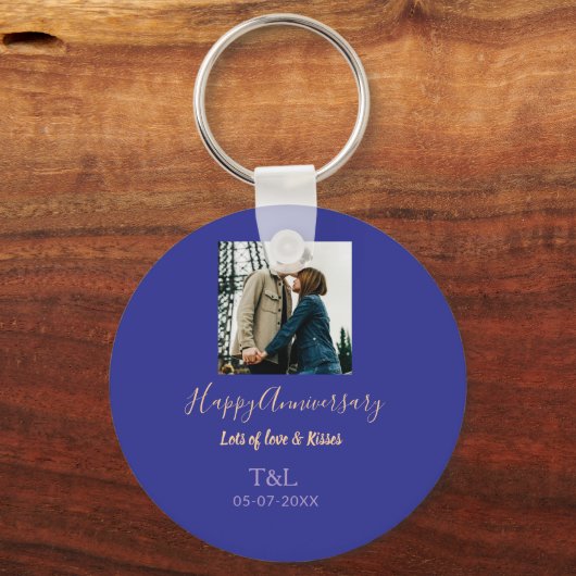 bohoモダン happy anniversary名前blue orange キーホルダー (裏面)