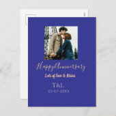 bohoモダン happy anniversary名前blue orange シーズンポストカード (正面/裏面)