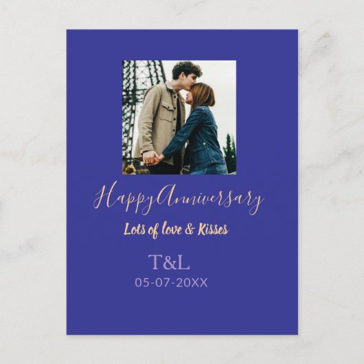 bohoモダン happy anniversary名前blue orange シーズンポストカード (正面)