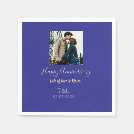 bohoモダン happy anniversary名前blue orange スタンダードカクテルナプキン (正面)