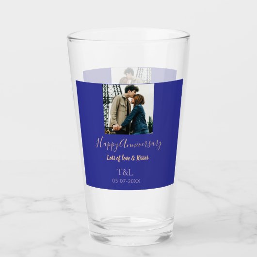 bohoモダン happy anniversary名前blue orange タンブラーグラス (正面)