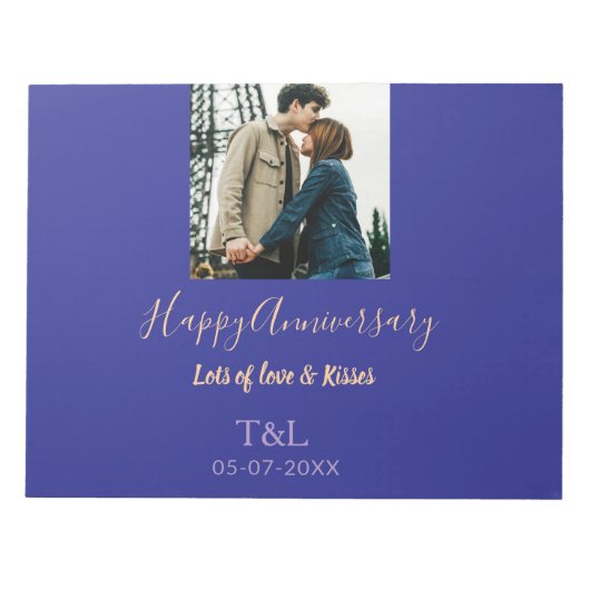 bohoモダン happy anniversary名前blue orange ノートパッド (正面)
