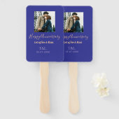 bohoモダン happy anniversary名前blue orange ハンドファン (正面&裏面)