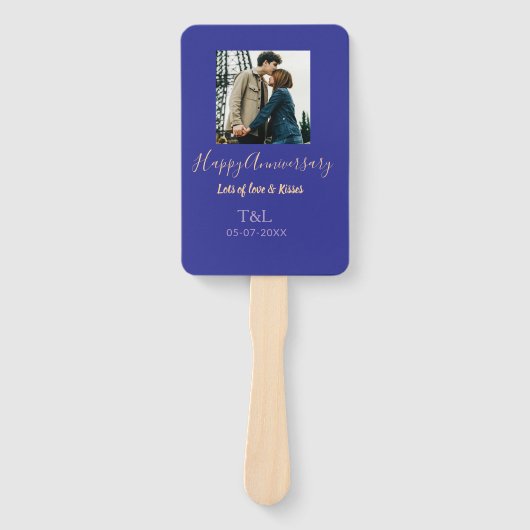 bohoモダン happy anniversary名前blue orange ハンドファン (正面)