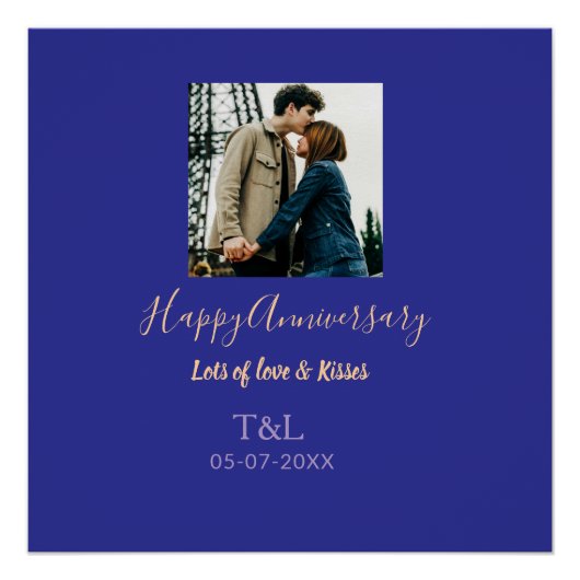 bohoモダン happy anniversary名前blue orange ポスター (正面)