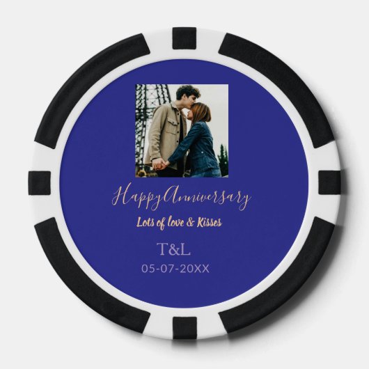 bohoモダン happy anniversary名前blue orange ポーカーチップ (正面)