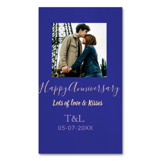 bohoモダン happy anniversary名前blue orange マグネット名刺 (正面縦)