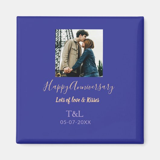 bohoモダン happy anniversary名前blue orange マグネット (正面)